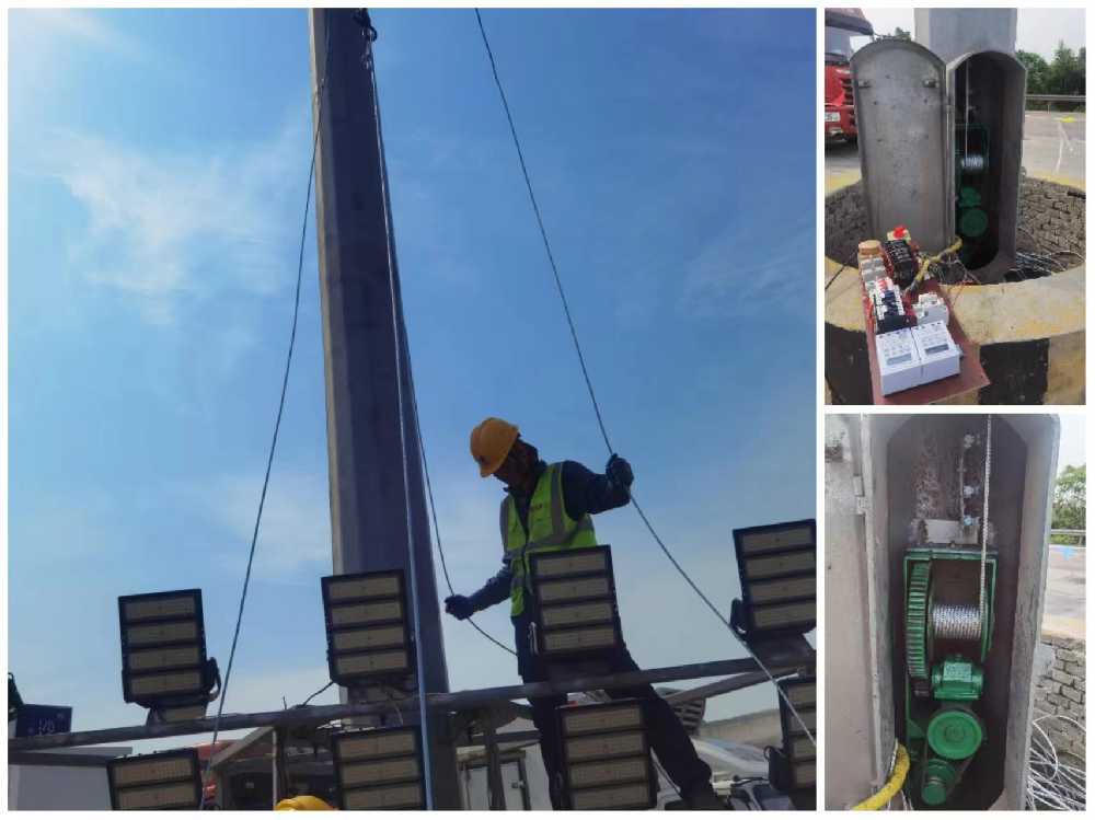 都兰县京哈高速服务区改造高杆灯安装现场